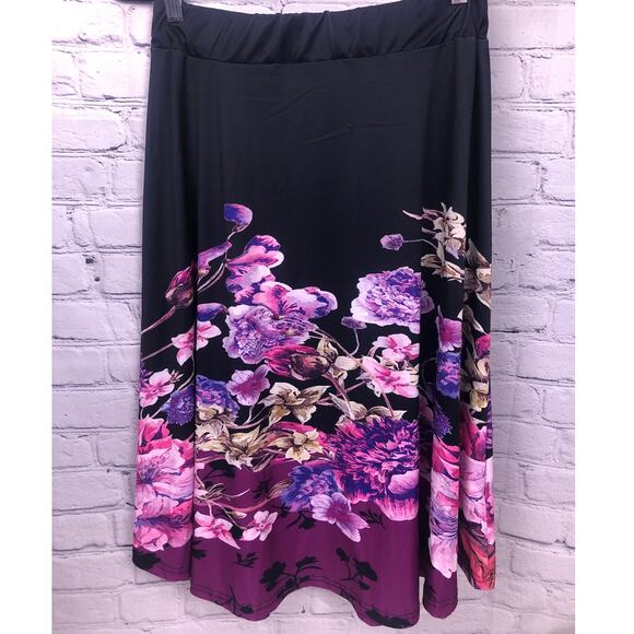 Lily Asian Floral Flowy Elastic Waist Ruffle Feminine A-Line Midi Skirt Size S - Picture 3 of 9